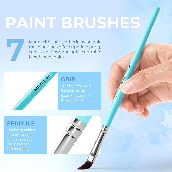 Nicpro Face Paint Brush Set, 7PCS Face & Body Painting Brushes