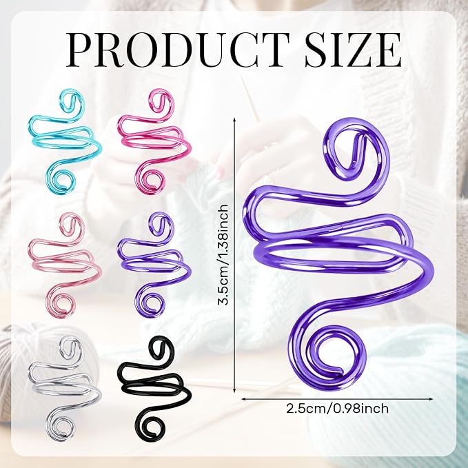 DTOFOOT 6Pcs Knitting Crochet Tension Ring for Fingers with Box | Metal Open Crochet Ring, Adjusts for Finger Tension, Speeds Up Braided Knitting Work, Ideal Gifts for Mom Grandma Crocheters