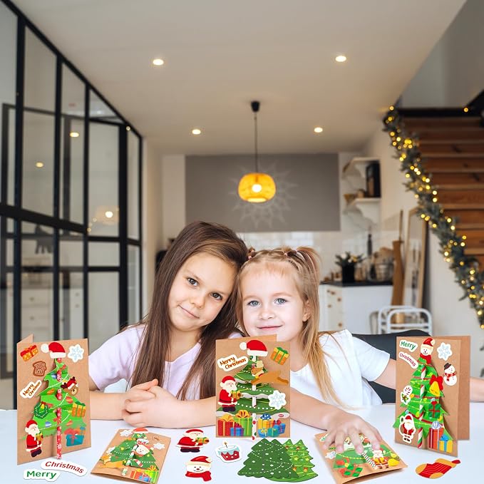 28Sets Christmas Crafts Card Making Kit DIY 3D Xmas Trees Greeting Cards
