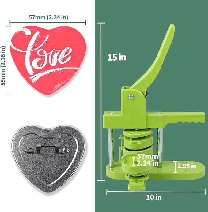 Happizza Heart-Shaped Button Maker Machine, Detachable Heart DIY Pin Button Maker Press Machine Kit, Badge Button Press Machine Pin Maker Machine with Free 100pcs Button Parts