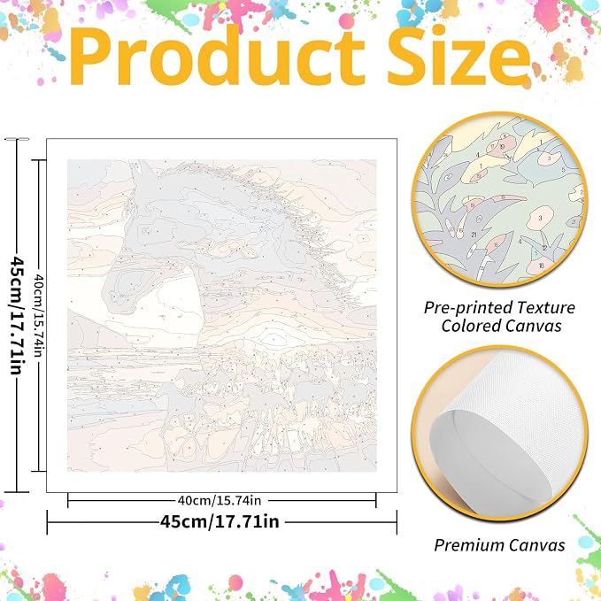Horse Paint by Numbers Kit for Adults, 16x16 inch | DIY Painting Kits Crafts for Adults, Relieve Stress, Gift, Home Wall Decor