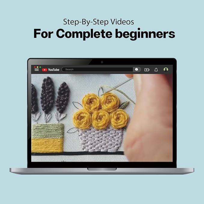 Embroidery Kit for Beginners,Learn 37 Stitches with Instructions & Video | Beginner-friendly step-by-step video tutorials included/Water-soluble ink/beginner embroidery kit/complete embroidery set