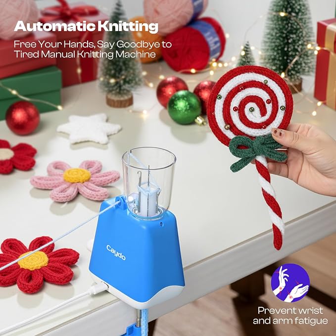 Caydo 92pcs Electric iCord Knitting Machine Starter Kit for Beginners, Blue