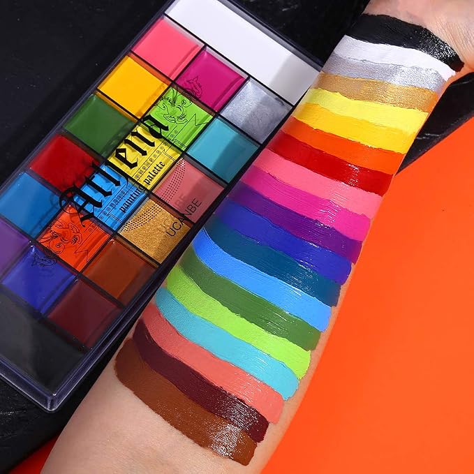 UCANBE Athena Face Body Paint Oil Palette, 20 Colors Large Black White Professional Flash Tattoo Halloween SFX Party Artist Costume Festival Stage Cosplay Full Size Makeup Painting Kit 168g