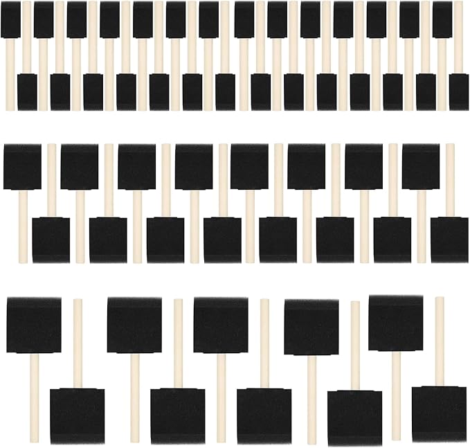 72 Pcs Foam Paint Brushes, Wood Handle Sponge Brushes for Staining, Varnishes, and DIY Craft Projects (1'', 2'' and 3'')