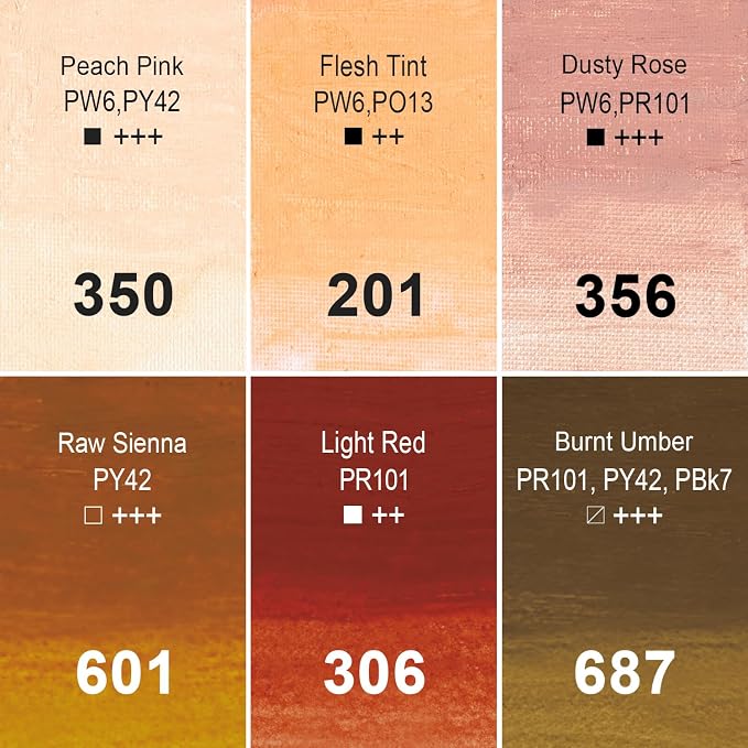 PHOENIX Skin Tone Oil Paint Stick - Set of 6 Flesh Tint 37ml Large Soft Water Soluable Oil Pastels for Artists