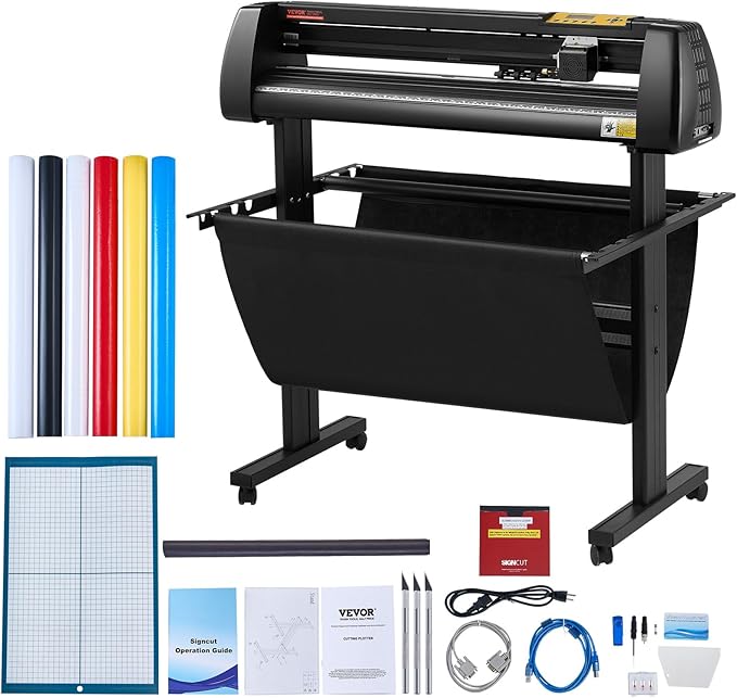 VEVOR Vinyl Cutter Machine 34 inches Bundle Manual Vinyl Plotter Cutter | For Cutting Multiple Materials, with Signmaster Software for Design and Cut, with Supplies and Tools, Monochrome, Black