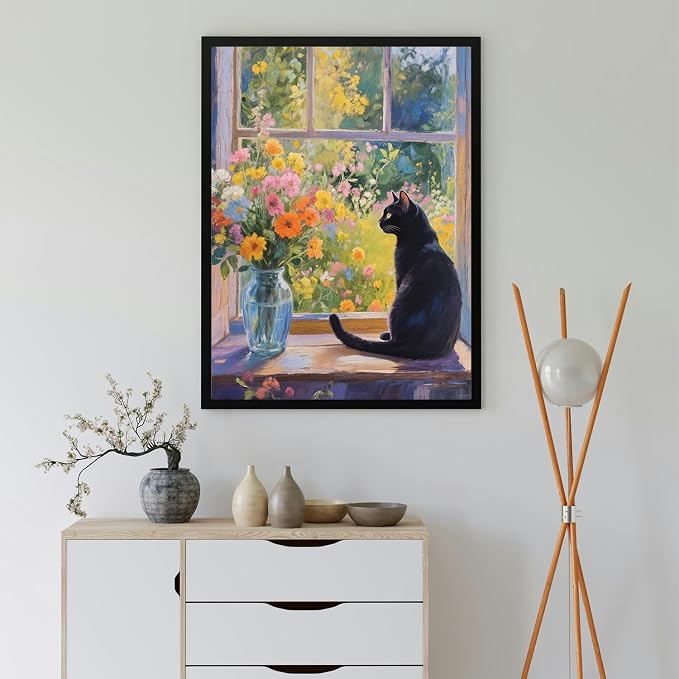 Black Cat Paint by Numbers Kit for Adults Beginner,Cat on Windowsill Paint by Number Kits for Adult,Unframed Window Scenery Digital Oil Painting Art Crafts Kit for Home Decor Gifts 16X20 Inch.