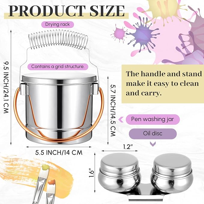 2 Pcs Paint Brush Cleaner Set with Cup, Drying Rack, Jumbo | Stainless Steel, Portable Brush Washer with Palette Cup, For Oil Painting And Acrylic Painting, Painting Accessories