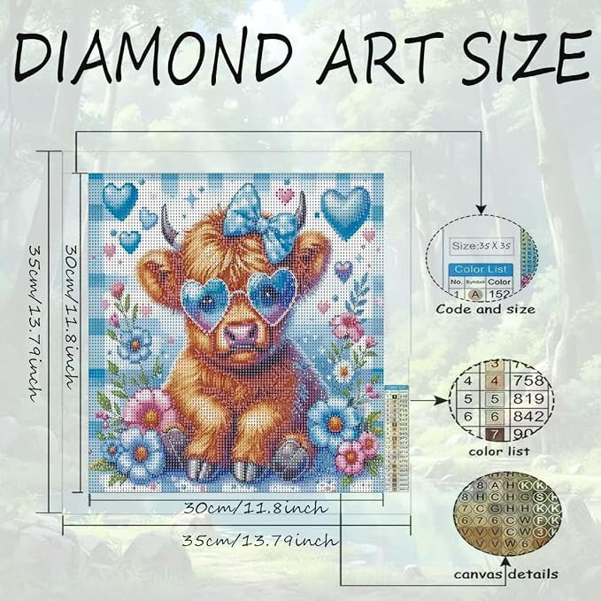 OJTOYART 5D Diamond Art Kits for Adults Beginners,Highland Cow DIY Full Round Drill Diamond Painting Kits, Animals Paint by Diamonds Dots Gem Art,Home Wall Decor 13.79 X 13.79 Inch