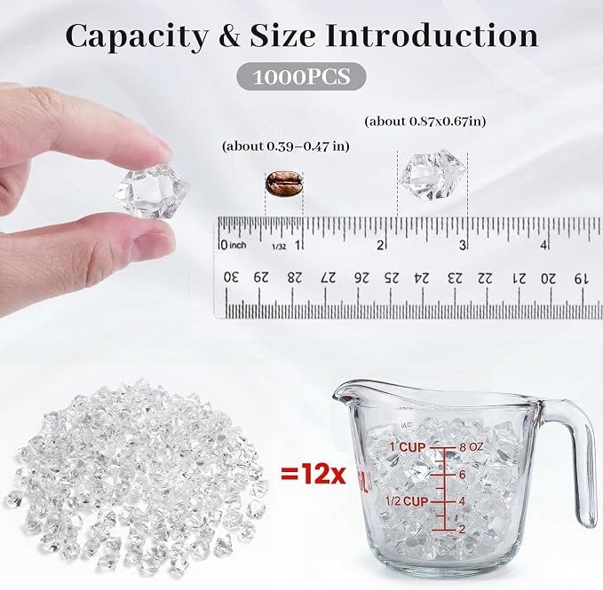 DomeStar Clear Fake Ice Rocks, 1000 PCS Acrylic Crystal for Vase Fillers