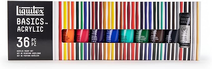 Liquitex BASICS Acrylic Paint Set, 36 x 22ml (0.74-oz) Tube Paint Set | Medium Viscosity, Satin Finish, Lightfast, Fine Art Pigments, Range of Opacities, Easy Blending