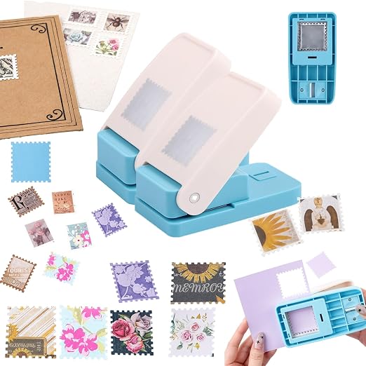 BAOFALI 2Pcs/Set Stamp Puncher 1x1inch &1x0.8inch Rectangular Postage Stamp Punch |Stamp Hole Puncher| Lever Action Paper Punches for Crafting Scrapbooking DIY Card Making Arts Crafts Supplies