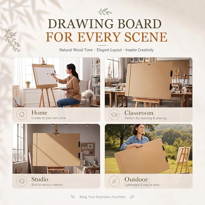 Poola Voidra Extra Large Drawing Board 30 x 40 Inch Large Sketch Board with Handle for Drafting Art Portable Art Tool Drawing Painting for Artists School, Class, Studio or Field Use (Vertical)