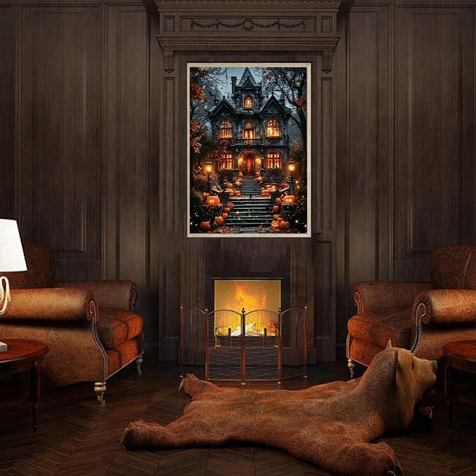SUJINMEI Halloween Paint by Numbers Kit for Adults Without Frame 16X20 inch | Haunted House Adult Paint by Number Kits on Canvas, Halloween Paint by Numbers for Adults, Acrylic Paints for Home Wall Decor