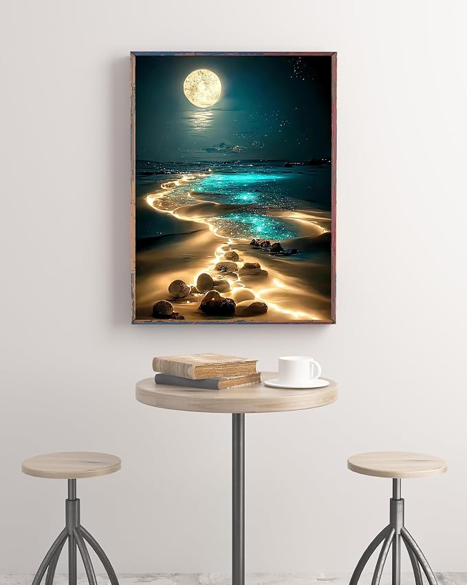 Moonlight Beach Diamond Art Kits for Adults, 5D Diamond Painting for Adults