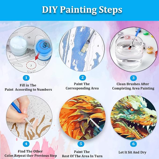 Artunion Colorful Dragon Paint by Numbers for Adults, Animal Paint by Number Kits, DIY Oil Painting Paint by Number Kits on Canvas Arts Craft for Home Wall Decor 16x20 Inch