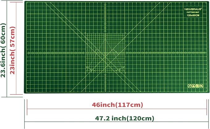 NEWBRAUG 23'' × 47'' Large Self Healing Cutting Double Sided 5-Ply Mat, Big Cutting Board for Rotary Cutting, Quilting, Sewing, Craft, Fabric & Scrapbooking(Green/Black)