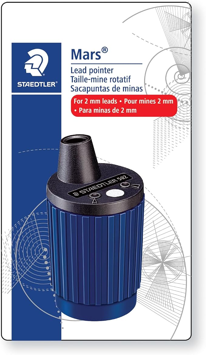 STAEDTLER Mars Lead Pointer: Rotary Mechanical Pencil Lead Sharpener for 2mm Holders, Precision Tool for Architects, Engineers & Artists, Dust Wiper & Adjustable Cone, Built-In Shavings Reservoir