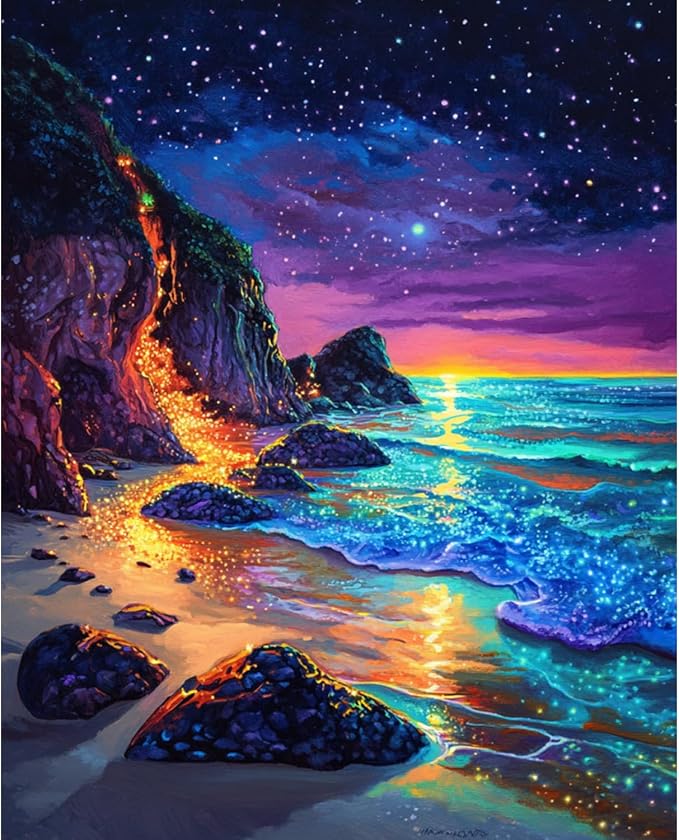 Banket Paint by Numbers Kit for Adults Beginner Beach DIY Painting Kits for Adults Starry Night Easy Adult Paint by Number Kits on Canvas Color by Numbers for Gifts Home Wall Decor 16x20 Inch
