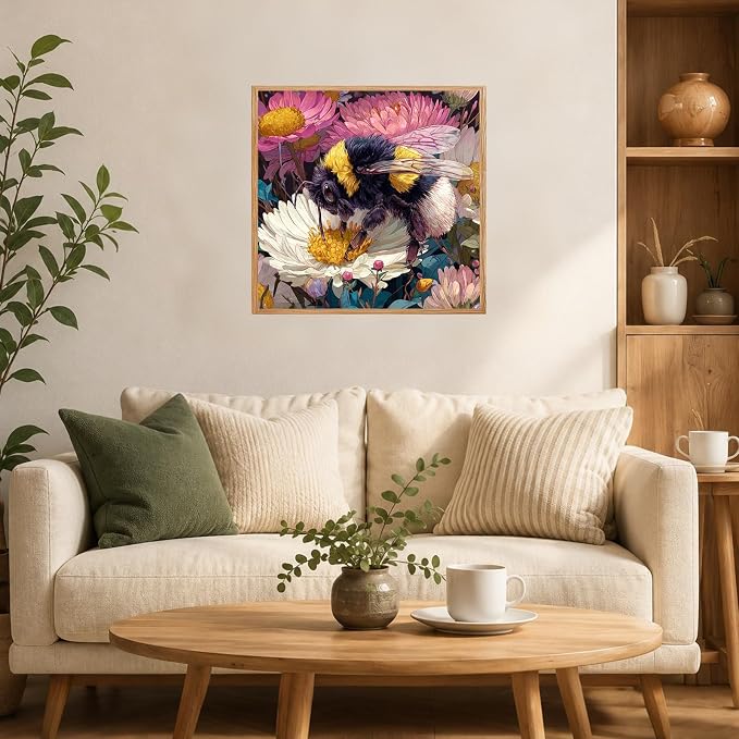AUKELHJ Framed Paint by Numbers Kit for Adults, Bee, 10x10 inch