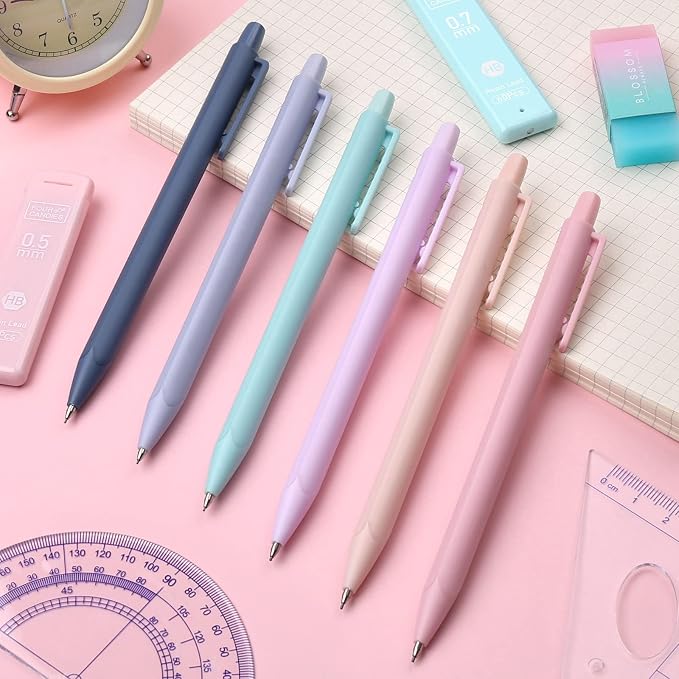 Four Candies Cute Mechanical Pencil Set, 6-Pack 0.5/0.7mm | 360 Lead Refills, 3 Erasers, 9 Eraser Refills, Storage Case, Back to School Supplies for Girls, Pastel Aesthetic Stationery