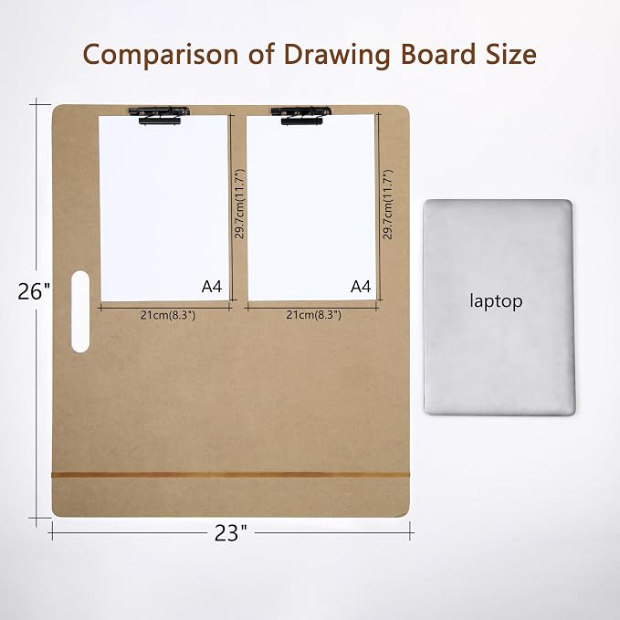 23"x26" Oversized Drawing Board with Clips and Rubber Bands | Big Size Art Board With 2 Clip To Secure Papers. Ideal For Sketching, Art Creation And Studio Use For Artists