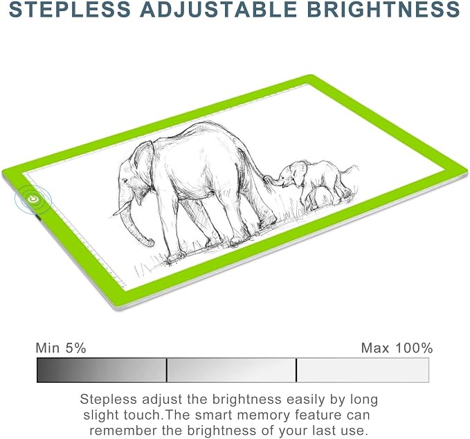 A3 Copy Light Board Tracing Box, Ultra-Thin Adjustable Drawing Tablet USB Power Artcraft LED Tracer Light Pad for Diamond Art Painting Accessories, Sketching, Animation, Quilting, Stenciling (Green)
