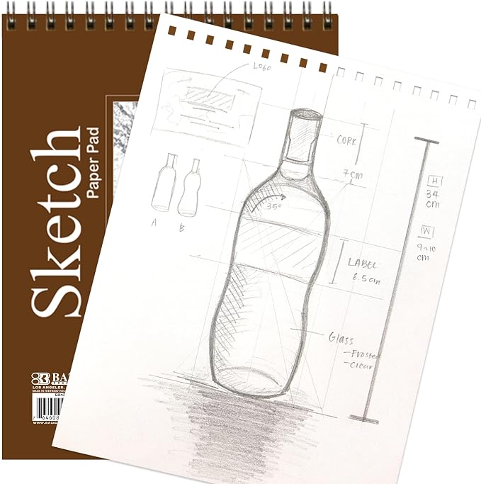 BAZIC Products Spiral Sketch Pad, Top Bound, 6 x 8 in, 50 Sheets, 2-Pack