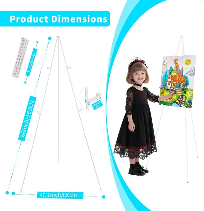 MXG White Easel Display Stand,66" Adjustable Easel for Painting & Sign
