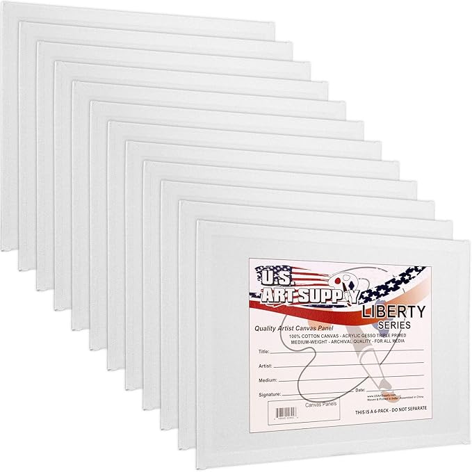 U.S. Art Supply 12 X 16 Inch Art Canvas Board Panels 12 Pack - 8 Ounce | Heavyweight Cotton Acid Free Canvases for Painting Acrylics and Watercolor (1 Case of 12 Single Canvas Painting Panels)