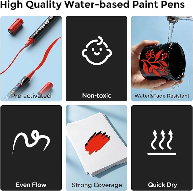 Betem 2 Red Paint Markers for Glass, Dual Tip Acrylic Paint Pens | Window, Fabric, Wood, Rock, Canvas, Acrylic Markers with Fine & Brush Tip, Art & Craft Supplies, Wine Glass Markers