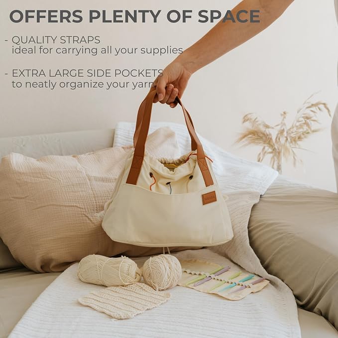 Stylish Crochet Bag Organizer for Yarn - Durable Canvas with 8 Pockets