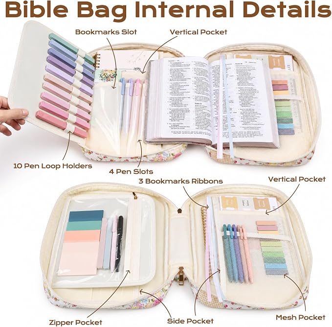 XKDOUS Bible Cover Case for Women Bible Bag Journaling Kit w/Study Supplies