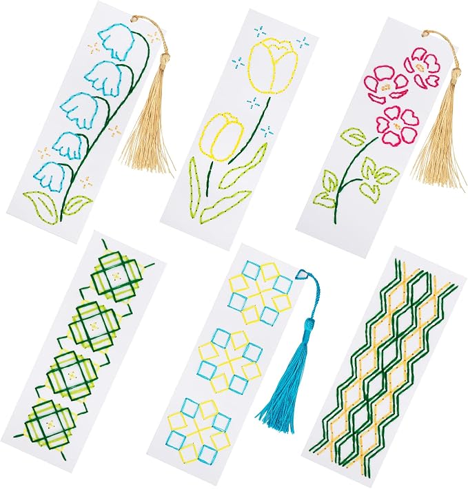 SWATOM DIY Bookmarks Embroidery Kits for Adults Make Your Own Personalized Embroidered Cardstock Bookmark Making Kit for Beginners Classroom Projects