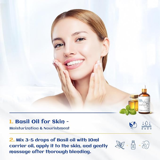 HIQILI Basil Essential Oil for Aromatherapy Diffuser, Hair Care