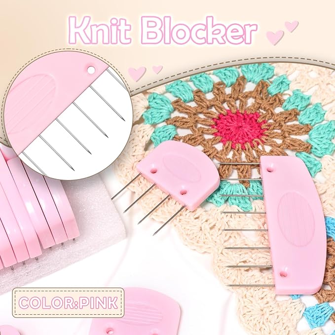 Knit Blocking Pins Kit, 25 Pcs Pink Color Knit Blocking Combs Pins
