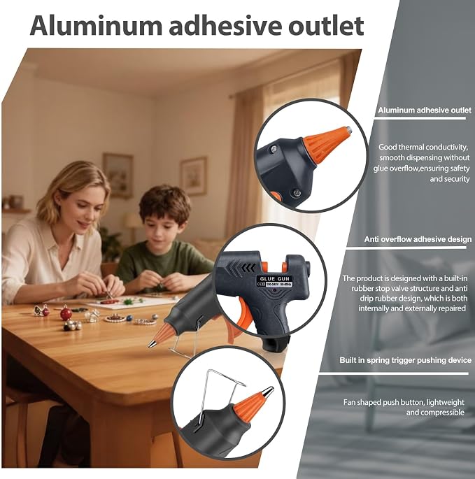 Mini Hot Glue Gun Kit with 10 Sticks 20W Fast Heating Craft Tool - | Quick Melt Set for DIY Art, Home Repair & School Projects. Lightweight, Easy Use. (Black)