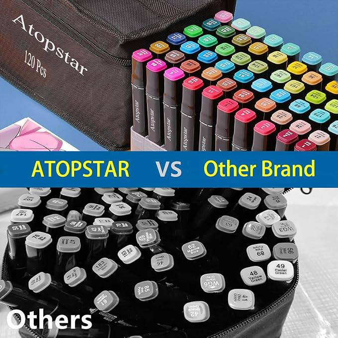 ATOPSTAR 120 Colors Alcohol Markers Artist Drawing Art Markers for Kids Dual Tip Markers for Adult Coloring Painting Supplies Perfect for Gift(120 Black Shell)
