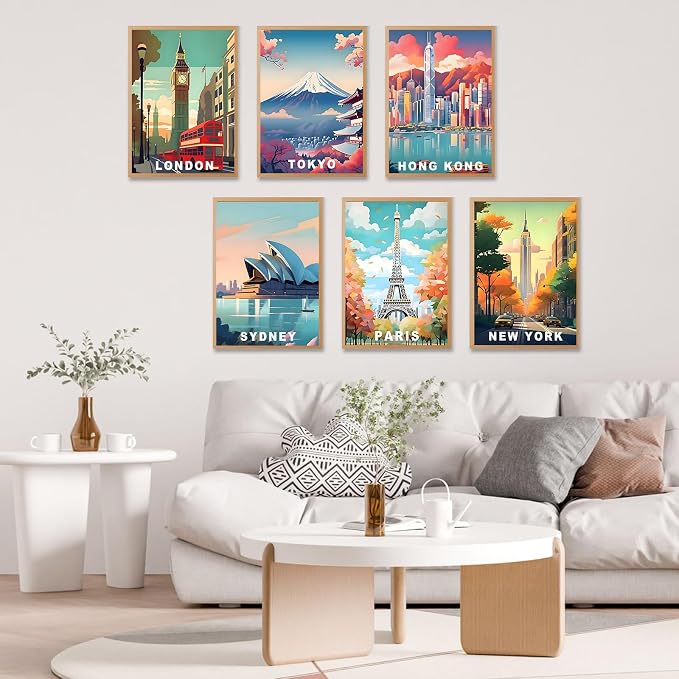 6 Pack Paint by Numbers Kit for Adults, Cityscape Canvas Painting Set | 10x14 Inch, DIY Acrylic Painting Craft Kit for Beginners without Frame, Relaxing Creative Hobby, Home Wall Decor, Gift