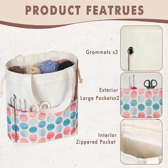 TOGETRUE Yarn Bag, Knitting Crochet Tote Bag, Yarn Storage Bags Organizer, Crochet Bags for Crocheting Project, Store Skein Ball, Short Knitting Needle (Point Shape)