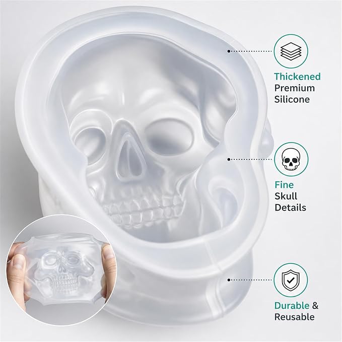 3pcs 3D Skull Resin Molds,Skull Molds for Epoxy Resin Casting- Candle Wax