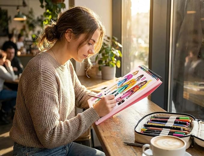 Soucolor Cute Sketch Book 9" x 12" Drawing Paper,Pink Teen Girls Sketchbook | 100 Sheets,68lb Acid-free paper,No Bleed-through,Micro-Perforated,Lay-Flat Top Spiral,Great Gift for Women,School Art