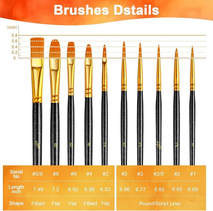 Paint Brushes Set, 16 Pack 160 Pcs Round-Pointed Tip Paintbrushes Nylon Hair Artist Acrylic Paint Brushes for Acrylic Oil Watercolor, Face Nail Art, Miniature Detailing & Rock Painting, Black