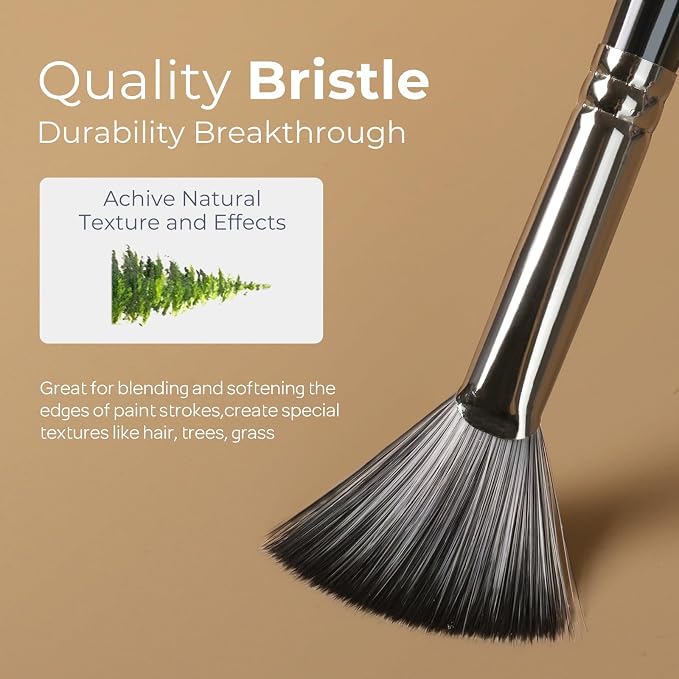 Nicpro Fan Paint Brushes 10 PCS Artist Painting Brush Set Soft Anti-Shedding Nylon Hair Wood Short Handle for Acrylic, Watercolor, Oil, Craft Painting