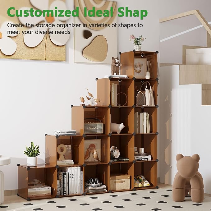 C&AHOME 16 Cube Storage Organizer Cube Shelves Units Storage Cubes, Brown