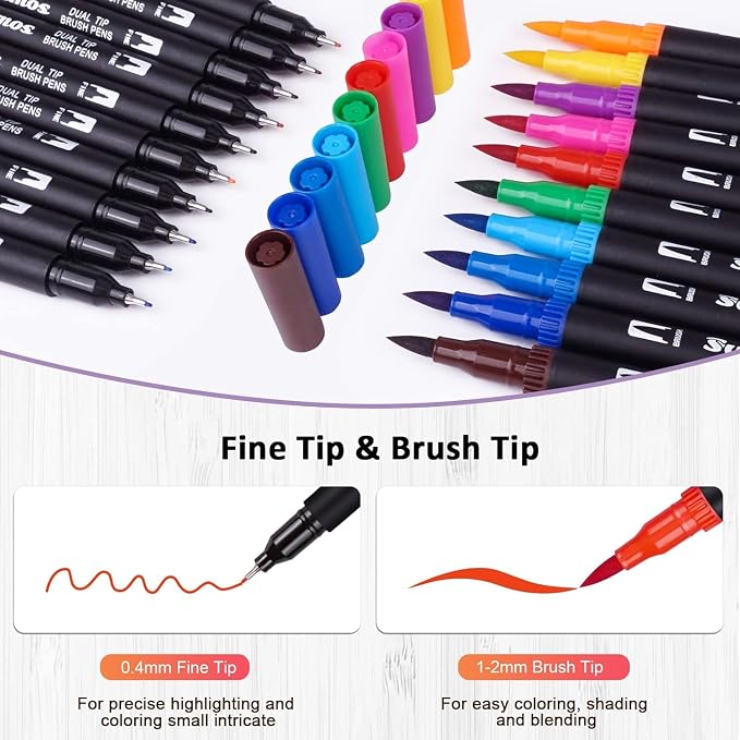 Markers for Adult Coloring Books No Bleeding, 72 Dual Tip Coloring Markers