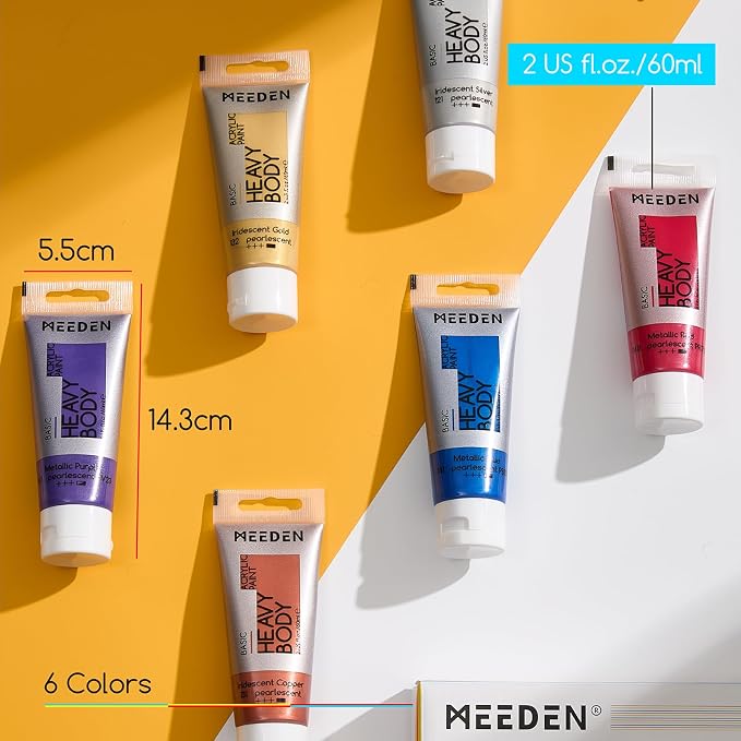 MEEDEN Metallic Acrylic Paint Set: 6 X 2oz / 60ml Colors Paint Tubes | Thick Halloween Art Craft Paints for Pumpkins Painting Party Canvas Crafts Metal