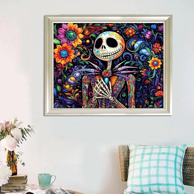 Meothan Diamond Art Kits for Adults Halloween Diamond Painting Kit 12x16in | 5D Nightmare Before Christmas Diamond Art Kit for Adult, Skullhead Jack Diamond Dots Gem Art Kits for Home Wall Decor Gifts