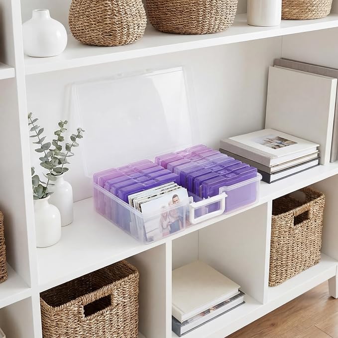 novelinks Photo Storage Boxes with Handle, Photo Organizers and Storage | 1Pack Color, Photo Albums 4x6 Pictures, Photo Cases, Classroom Organization, Index Card Box, Photo Card Holder, Seed Storage